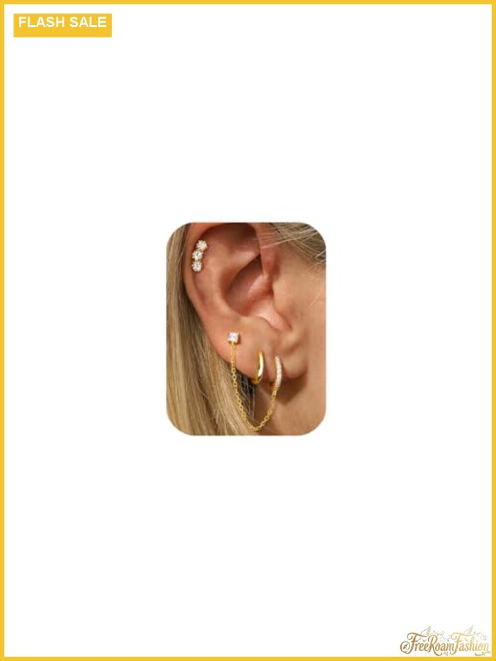 14K Gold Plated Earrings Set - 3 Pairs Hypoallergenic, Multi Piercing, Huggie